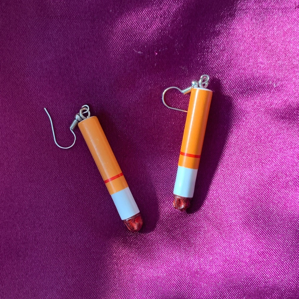 Handmade faux cigarette drop earrings